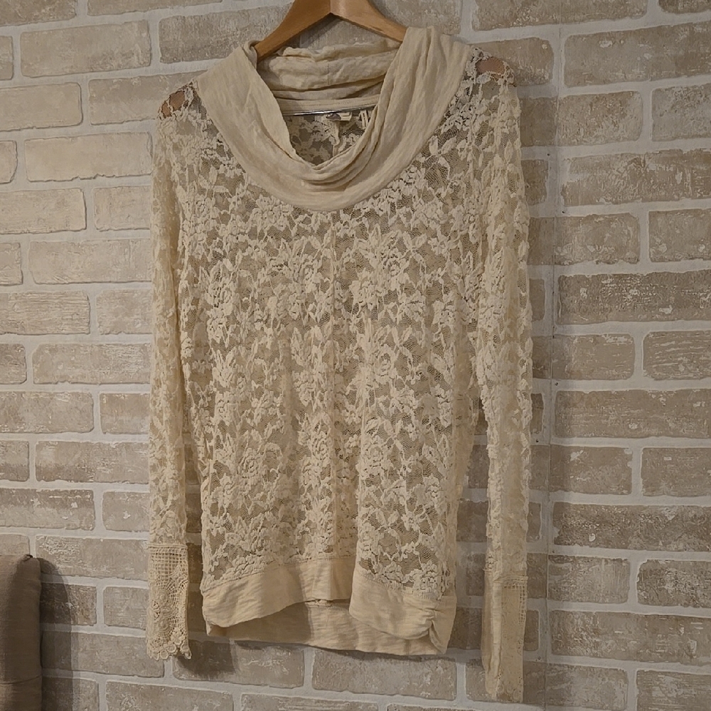 Lilka Cream Lace Cowl Neck Top